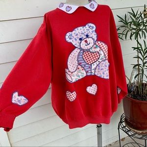 Vintage 90 Teddy Bear Crewneck Sweater Funny Christmas Quilted Kitsch Funny Polo